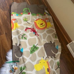 neutral safari shower curtain and curtain clips